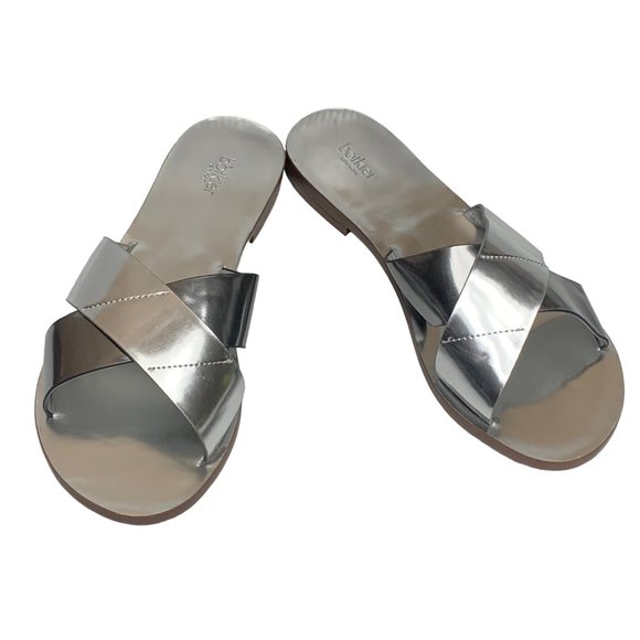 BOTKIER NY Ally Silver Criss Cross Leather Slip on‎ Flat Slides - Picture 6 of 8